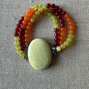 Multicolor Jade Beaded Bracelet with Pale Green Stone Box Clasp